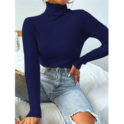 New European And American Women's High Neck Sweater Pullover Knitted Top