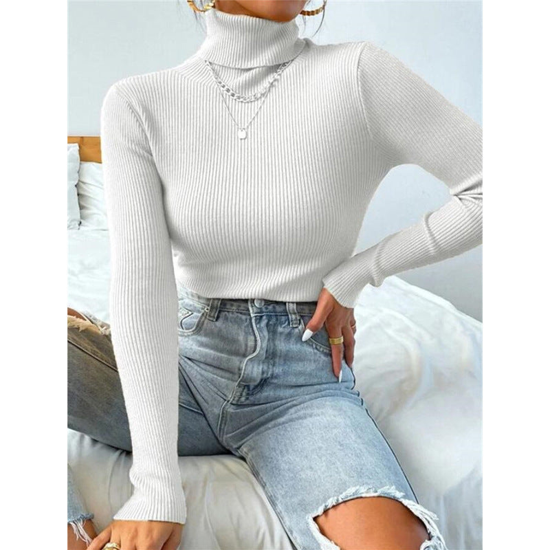 New European And American Women's High Neck Sweater Pullover Knitted Top