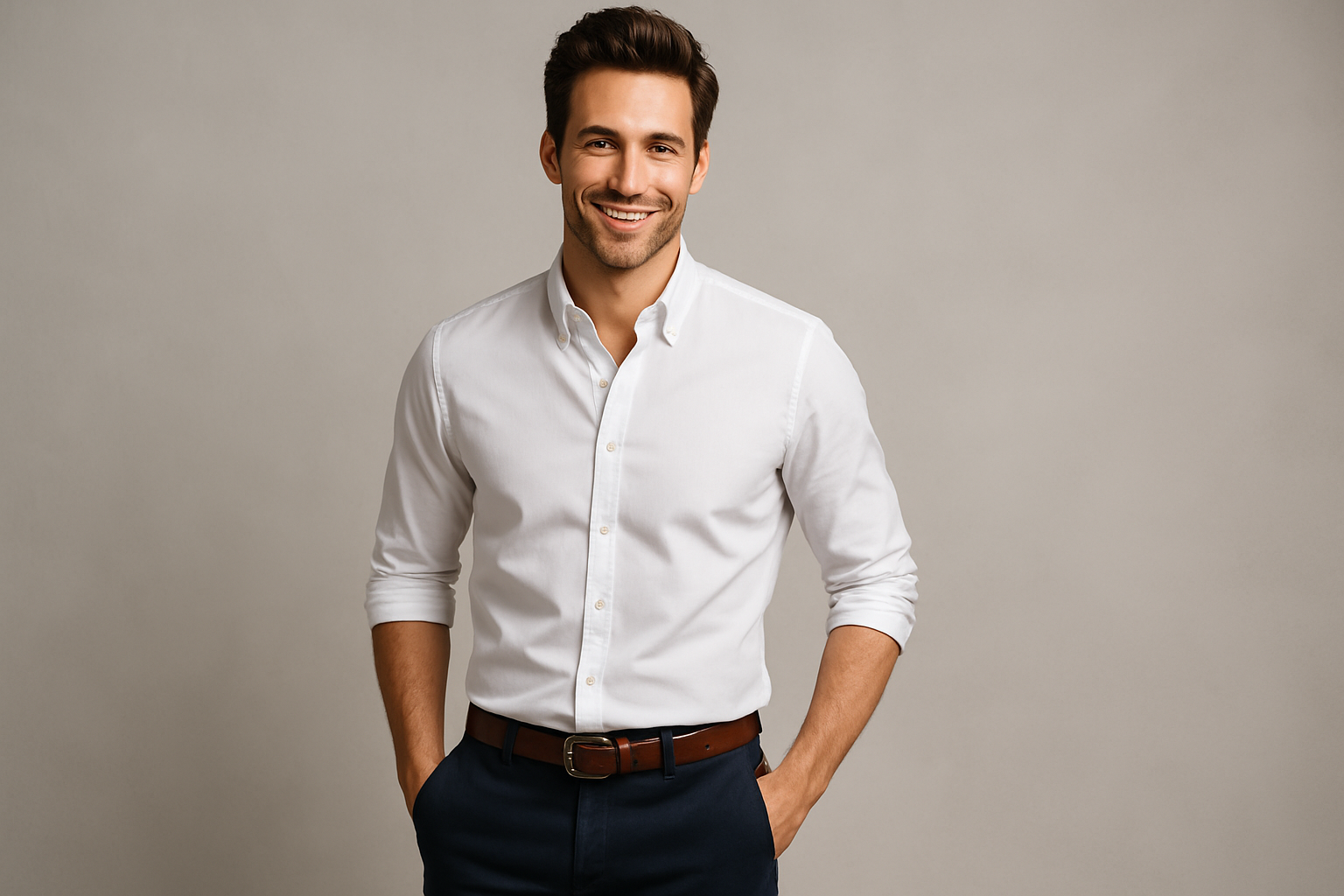 This is a collection photo for mens clothing. Show a man, being handsome in his new clothes